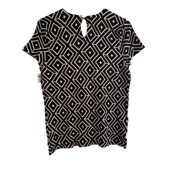 INC Beaded Collar Large Womens Rayon Blend Black Ivory Geometric Short Sleeve To - Picture 4 of 5